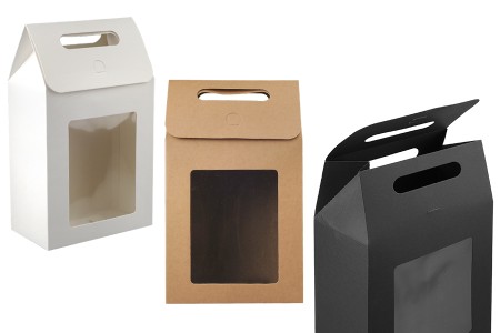 Papirna poklon kutija - torbica 160x90x270 mm sa prozorom - 12 kom-slika_proizvoda