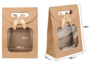 Papirna kraft poklon torbica 140x75x200 mm sa zatvaranjem na čičak, prozorom i mašnom - 12 kom
