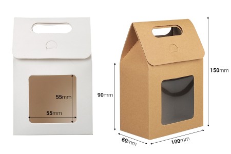 Papirna poklon kutija - torbica 100x60x150 mm sa prozorom - 12 komada-dimenzije_slike