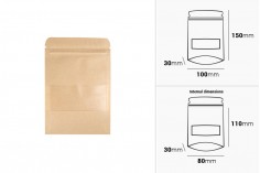 Kraft DoyPack kesice 100x30x150 mm sa zip zatvaranjem i prozorom, unutrašnjom i spoljašnjom providnom oblogom i sa mogućnošću termo zatvaranja 