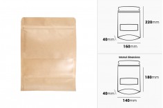 Kraft DoyPack kesice 160x40x220 mm sa zip zatvaranjem i prozorom, unutrašnjom i spoljašnjom providnom oblogom i sa mogućnošću termo zatvaranja 