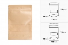 Kraft DoyPack kesice 170x40x240 mm sa zip zatvaranjem i prozorom, unutrašnjom i spoljašnjom providnom oblogom i sa mogućnošću termo zatvaranja - 100 kom