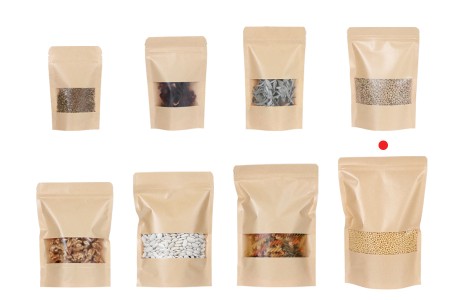 Kraft DoyPack kesice 200x50x300 mm sa zip zatvaranjem i prozorom, unutrašnjom i spoljašnjom providnom oblogom i sa mogućnošću termo zatvaranja - 100 kom-grupa_slika