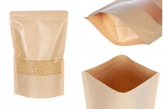 Kraft DoyPack kesice 200x50x300 mm sa zip zatvaranjem i prozorom, unutrašnjom i spoljašnjom providnom oblogom i sa mogućnošću termo zatvaranja - 100 kom