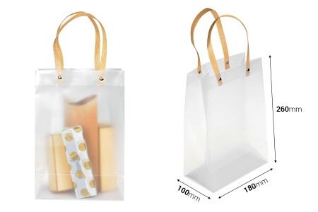 Plastična poluprovidna poklon torbica 180x100x260 mm sa ručkama - 12 kom-dimenzije_slike