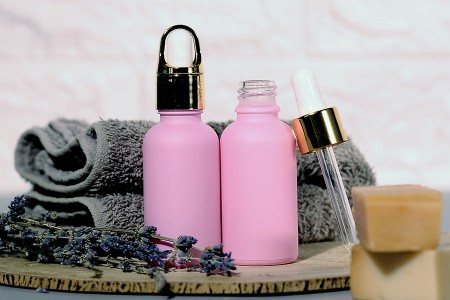 Roze MAT staklena bočica za etarska ulja 30mL, sa grlom PP18 - bez zatvarača-2