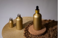 Staklena MAT zlatna bočica za etarska ulja 10mL, sa grlom PP18