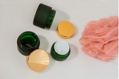 Teglica od zelenog peskiranog stakla sa međupoklopcem i plastičnim zatvaračem sa zaptivkom 20mL