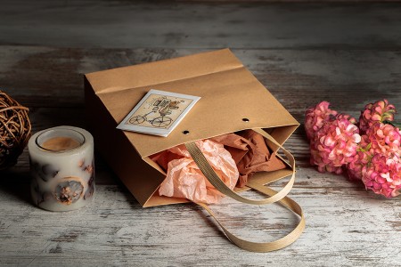 Papirna kraft kesa 200x90x200mm sa plastificiranom braon ručkom i srebrnim nitnama - 20 kom-grupa_slika