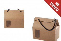 Kutija - paket za pakovanje 180x100x160mm od Kraft papira sa prozorom i ručkom od kanapa - 12 kom