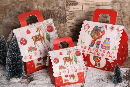 Božićna kartonska poklon kutija sa drškom, 160x145x190 mm - 12 kom-grupa_slika