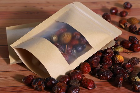 Kraft DoyPack kesice sa zip zatvaranjem i prozorom  80x30x130mm , unutrašnjom i spoljašnjom providnom oblogom, ovalnim dnom i sa mogućnošću termo zatvaranja– 100kom-grupa_slika