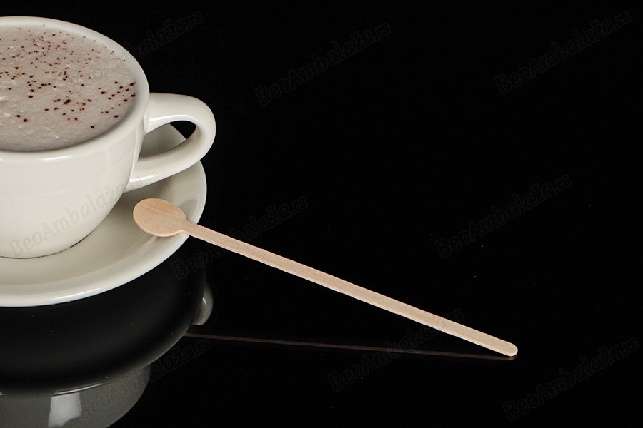 Drvene kašičice 150 mm u papirnoj ambalaži za mešanje kafe - pakovanje od 100 komada-