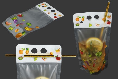 Providna plastična DoyPack kesica sa zip zatvaranjem od 450ml, sa otvorima za prste i rupicama za slamčicu - 50 kom-1