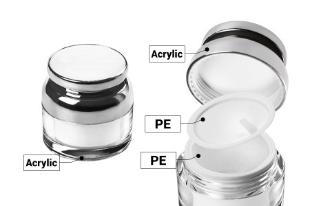Akrilna kutijica za kremu 30mL sa srebrnim poklopcem sa zaptivkom i plastičnim međupoklopcem-3