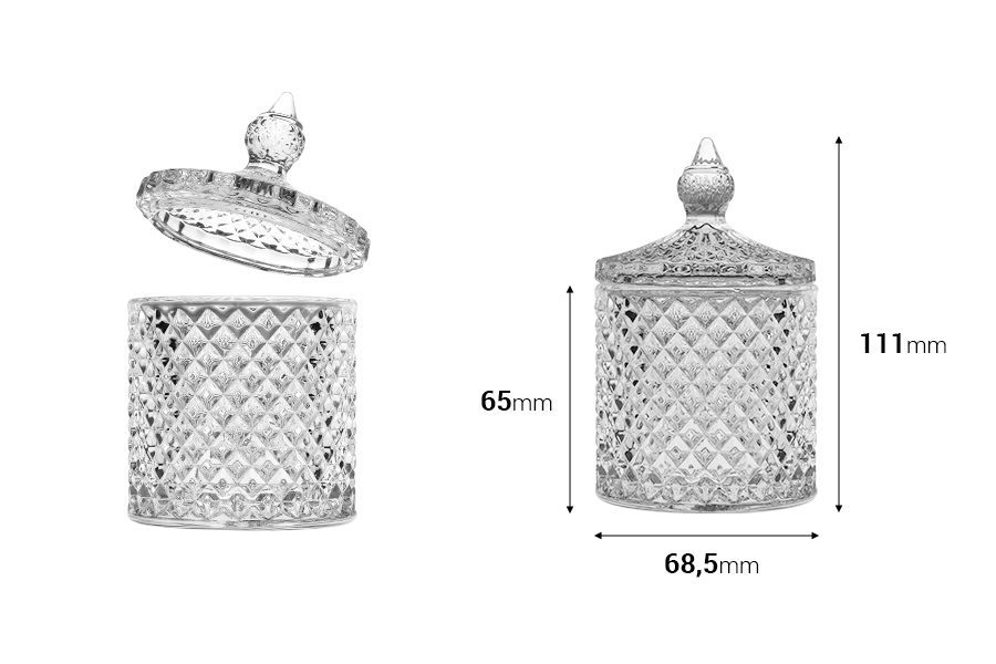 Ukrasna staklena fondanjera 68,5x111 mm sa staklenim poklopcem Ukrasna staklena fondanjera 68,5x111 mm sa staklenim poklopcem
