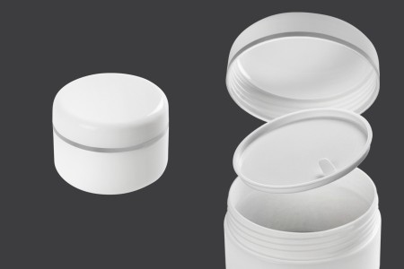 Plastična kutijica 100mL sa duplim dnom, međupoklopcem i belim zatvaračem sa srebrnom linijom - 12 kom-grupa_slika