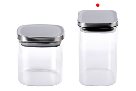 Staklena četvrtasta tegla 260mL, sa plastičnim srebrnim poklopcem i gumicom-3