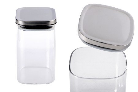 Staklena četvrtasta tegla 260mL, sa plastičnim srebrnim poklopcem i gumicom-1