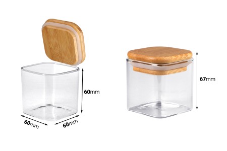 Staklena četvrtasta tegla 150mL, sa drvenim poklopcem i gumicom-2