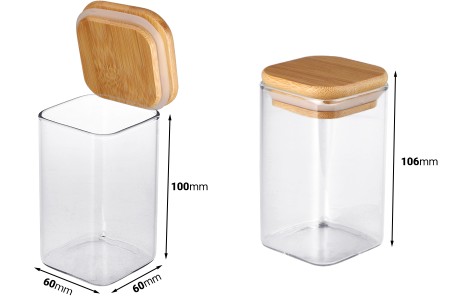 Staklena četvrtasta tegla 250mL, sa drvenim poklopcem i gumicom-2