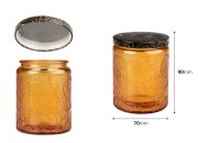 Staklena cilindrična teglica sa reljefom 230mL i aluminijumskim zatvaračem