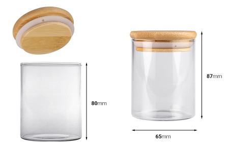Staklena okrugla tegla 200mL, sa drvenim poklopcem i gumicom-2