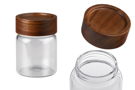 Staklena cilindrična teglica 160mL sa drvenim zatvaračem-1