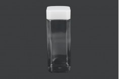 Plastična (PET) kockasta tegla za soli za kupanje 750mL, sa belim zatvaračem i zaptivkom na indukciono lepljenje