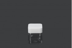 Plastična (PET) kockasta tegla za soli za kupanje 280mL, sa belim zatvaračem i zaptivkom na indukciono lepljenje