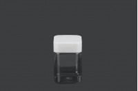 Plastična (PET) kockasta tegla za soli za kupanje 400mL, sa belim zatvaračem i zaptivkom na indukciono lepljenje