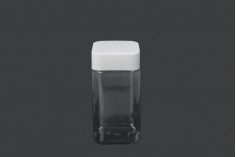 Plastična (PET) kockasta tegla za soli za kupanje 520mL, sa belim zatvaračem i zaptivkom na indukciono lepljenje