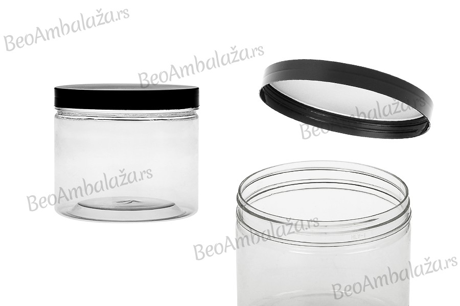 Plastična PET kutija 550mL za soli za kupanje, sa crnim zatvaračem