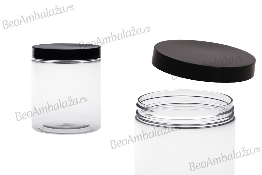 Plastična PET kutija 500mL za soli za kupanje, sa crnim zatvaračem 83x100 mm