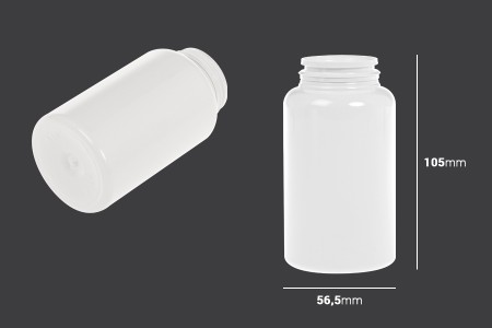 Plastična bela PET kutijica 200mL za lekove ili kapsule - bez zatvarača - 12 kom-dimenzije_slike