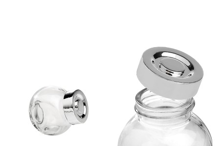 Staklena teglica 50mL sa dve osnove (za bočno postavljanje) i plastičnim zatvaračem u srebrnoj boji-slika_proizvoda