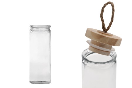 Staklena okrugla teglica 120mL sa drvenim poklopcem i zakačkom-dimenzije_slike