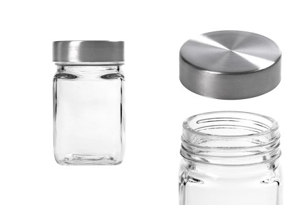 Staklena kockasta teglica 270mL sa srebrnim zatvaračem-slika_proizvoda