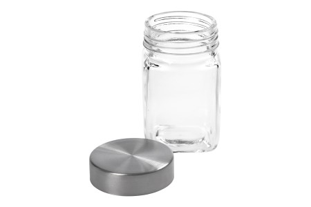 Staklena kockasta teglica 270mL sa srebrnim zatvaračem-grupa_slika