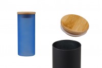 Staklena okrugla teglica 65x150mm, sa drvenim poklopcem sa sigurnosnom gumicom, u više MAT boja