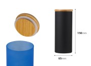 Staklena okrugla teglica 65x150mm, sa drvenim poklopcem sa sigurnosnom gumicom, u više MAT boja Staklena okrugla teglica 65x150mm, sa drvenim poklopcem sa sigurnosnom gumicom, u više MAT boja