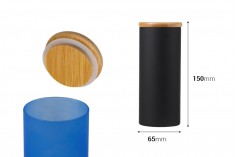 Staklena okrugla teglica 65x150mm, sa drvenim poklopcem sa sigurnosnom gumicom, u više MAT boja