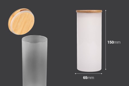 Staklena okrugla teglica 400mL, sa drvenim poklopcem sa sigurnosnom gumicom-2