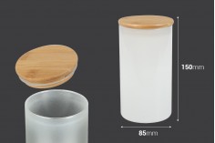 Staklena okrugla teglica 85x150mm, sa drvenim poklopcem sa sigurnosnom gumicom