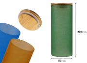 Staklena okrugla tegla 85x200mm, sa drvenim poklopcem sa sigurnosnom gumicom, u raznim MAT bojama Staklena okrugla tegla 85x200mm, sa drvenim poklopcem sa sigurnosnom gumicom, u raznim MAT bojama