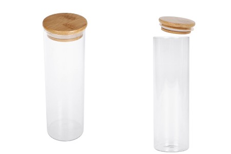 Staklena okrugla teglica 550mL, sa drvenim poklopcem i gumicom-2