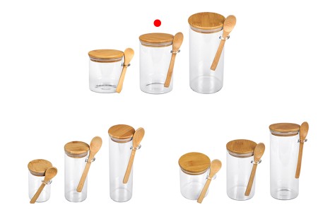 Staklena cilindrična tegla 1000mL, sa drvenom kašikom i poklopcem sa gumicom, 100x150mm-grupa_slika