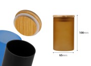 Staklena okrugla teglica 65x100mm, sa drvenim poklopcem sa sigurnosnom gumicom, u više MAT boja Staklena okrugla teglica 65x100mm, sa drvenim poklopcem sa sigurnosnom gumicom, u više MAT boja