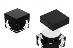 Luksuzna četvrtasta akrilna kutijica za kremu 50mL, sa crnim zatvaračem sa zaptivkom i međupoklopcem