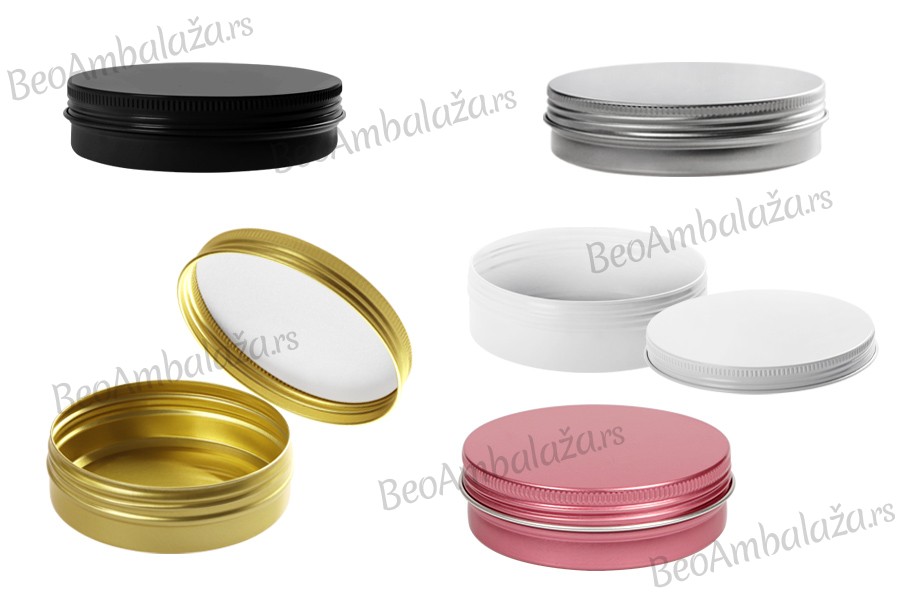 Aluminijumska kutijica 100mL sa unutrašnjom zaptivkom i zatvaračem u više boja - 12 kom